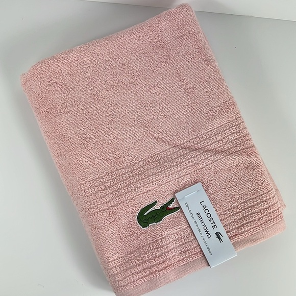 Lacoste Bath Towels Pink Green Crocodile Logo 100% Cotton 30" x 52"Set of 2 NEW - Picture 7 of 10